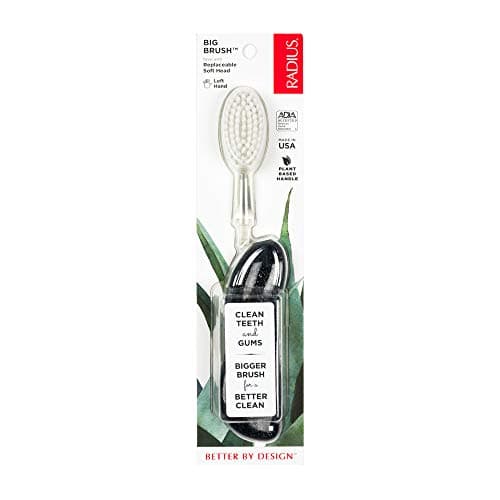 RADIUS Toothbrush Big Brush with Replaceable Head, Left Hand, Soft in Black Sparkle, BPA Free and ADA Accepted, Designed to Improve Gum Health and Reduce The Risk of Gum Disease - Image 1