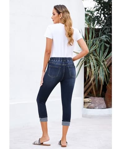 GRAPENT Trouser Jeans Western Womens Clothing High Waisted Capris for Women Crop Pants Women's Wear to Work Pants & Capris Work Jeans for Women Color Nightfall Blue Size XL X-Large - Image 3