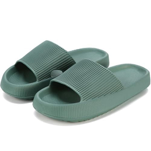 rosyclo Cloud Slides for Women and Men, Pillow House Slippers Super Soft Comfy Non-Slip Breathable Bathroom Shower Shoes Cloud Cushion Slide Sandals for Indoor Outdoor, Green - Image 1