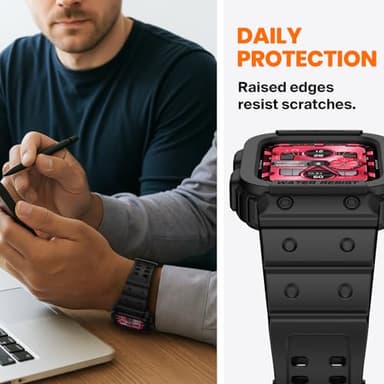 amBand Compatible with Apple Watch Series 9/8/7/SE (3/2/1)/6/5/4/3 Band for Men 45mm 44mm 42mm Case, Rugged Sport Strap for iWatch 45/44 mm Military Protective Cover Bumper Drop-Proof, Matte Black - Image 3