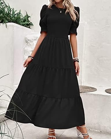 BTFBM Women Casual Summer Dresses 2026 Spring Crew Neck Ruffle Short Sleeve Smocked Floral Boho Flowy Maxi Dress Clothes - Image 5