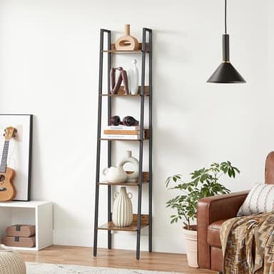 VASAGLE Bookshelf, 5-Tier Narrow Book Shelf, 11.8 x 13.3 x 66.9 Inches, Ladder Shelf for Home Office, Living Room, Bedroom, Kitchen, Rustic Brown and Ink Black ULLS109B01 - Image 2