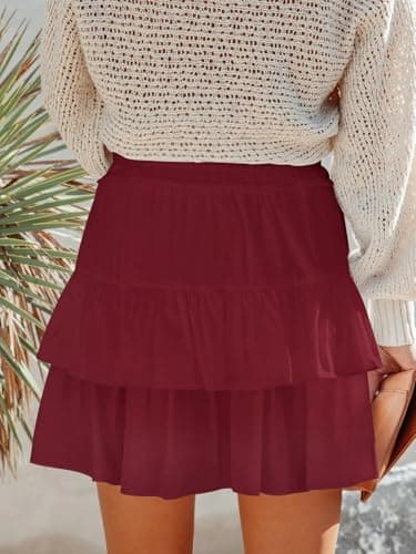 Aoudery Flowy Shorts for Women Boho Ruffled Tiered Skorts Casual High Waist Mini Skirts Tennis Golf Comfy Shorts 2025 - Wine Red L - Image 3