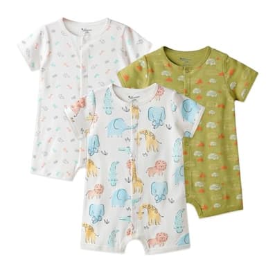 Minicoco 3-Pack 100% Cotton Baby Boy Rompers,0-24Months Short Sleeve Toddler Romper,Breathable Spring/Summer Clothes - Image 1