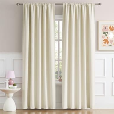 DUALIFE Cream Blackout Curtains 90 Inch Long 2 Panels Set Back Tab Loop Pocket Modern Drapes with Heading Tape Thermal Insulated Room Darkening Curtains for Living Room 52 x 90 Inch - Image 2