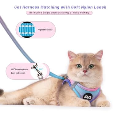 QQPETS Cat Harness and Leash Set for Walking Escape Proof, Safe Adjustable Kitten Vest with Reflective Strips, Easy Control Soft Mesh Lightweight Jacket (Blue-Pink Gradient, S(Chest 15”-15.7”)) - Image 4