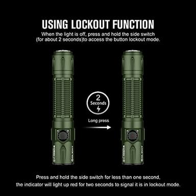 OLIGHT Warrior 3S 2300 Lumens Rechargeable Tactical Flashlight, Compact Dual-Switches LED Bright Light with Proximity Sensor, Powered by Customized Battery for Emergency, and Searching (OD Green) - Image 8