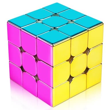 D-FantiX Mirror Reflective Magnetic Speed Cube 3x3x3, Cyclone Boys Original Stickerless Magic Cube, Unique Shiny Metallic Color Speedcube with Display Stand, Birthday Gift Ideas for Boys Girls Adults - Image 1