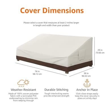 Amazon Basics 3 Seater Outdoor Couch and Patio Furniture Covers, Waterproof, Anti-UV, Durable, Beige/Tan - Image 4