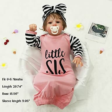 AMAWMW Newborn Baby Girl Little Sister Sleeper Gown Stripe Long Sleeve Nightgown Pajamas Gifts Stuff Essential Outfit - Image 2