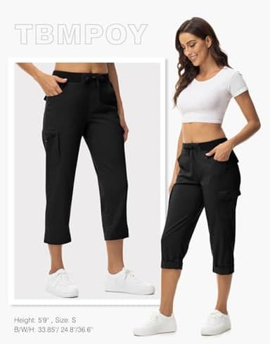 TBMPOY Womens Cargo Capris with Pockets Lightweight Hiking Capris Pants Quick Dry Casual Cropped Pants Summer Trip Cotton Black XL - Image 7