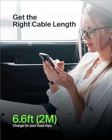 Belkin USB-C to USB-C Fast Charging Cable (2M/6.6ft) for iPhone 16, iPhone 16 Pro, iPhone 16 Pro Max, Galaxy S25, S24, Note, Pixel, iPad Pro, Nintendo Switch 2, Carplay & More - White - Image 7