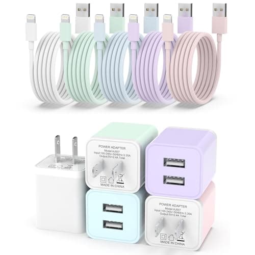 iGENJUN 5Pack iPhone Charger [MFi Certified], Dual Port USB Wall Charger Block Adapter with 6FT Lightning Cable Fast Charging Data Sync Cords for iPhone 14 13 12 11 Pro Max XR XS Plus-Multicolor - Image 1