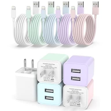 iGENJUN 5Pack iPhone Charger [MFi Certified], Dual Port USB Wall Charger Block Adapter with 6FT Lightning Cable Fast Charging Data Sync Cords for iPhone 14 13 12 11 Pro Max XR XS Plus-Multicolor - Image 1