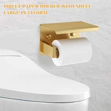 Brushed Gold Towel Bar Set 5 Pieces Bathroom Hardware Accessories Set,Upgraded Toilet Paper Holder with Shelf,Stainless Steel Towel Holder Set for Bathroom,Wall-Mounted 23.6 in - Image 4