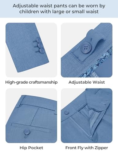 Marvelous World Boys Suits Blue Gray Slim Fit Size 8 Formal Suits for Kids Toddler Tuxedos Dresswear Ring Bearer Outfit Boys' Wedding Suits Set Dress Clothes Teen Youth 5-Piece Adjustable Waist - Image 8