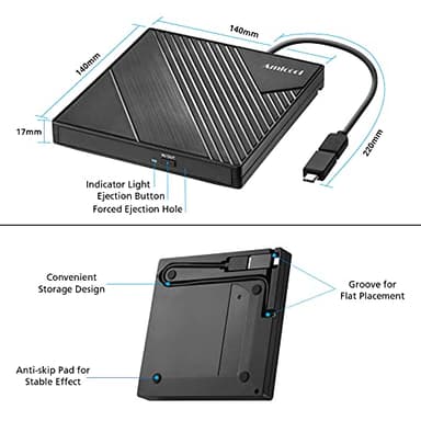 Amicool External DVD Drive USB 3.0 USB C CD Burner CD/DVD +/-RW Optical Drive, Slim Portable DVD CD ROM Rewriter Writer Duplicator for Laptop Desktop PC Windows 11/10/8/7 MacBook Mac Linux OS Apple - Image 5