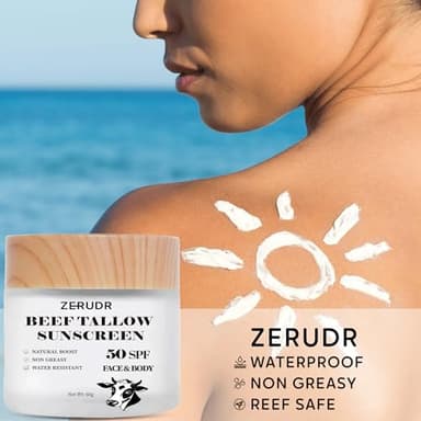 ZERUDR Beef Tallow Sunscreen: SPF 50 non toxic sunscreen, Tallow & Zinc Oxide Sunblock Non-Greasy Reef Safe formula 60g - Image 5