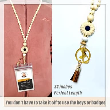 Liohoen Lanyards for Id Badges Women Cute Teacher Lanyard with Id Holder Lanyards for Beaded Keychain Lanyard Lanyard String (Yellow) - Image 4