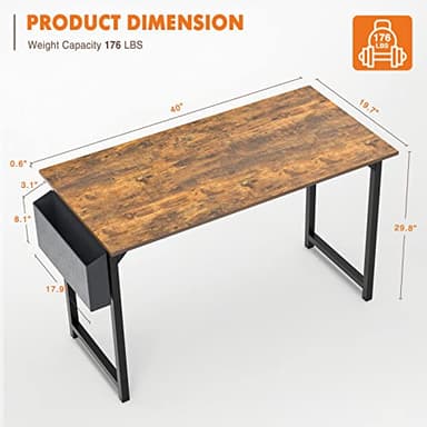 Computer Desk Small Office Desk 40 Inch Writing Desks Small Space Desk Study Table Modern Simple Style Work Table with Storage Bag Headphone Hook Wooden Tabletop Metal Frame for Home, Bedroom - Image 3