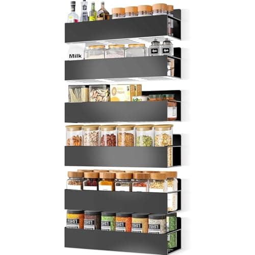 SMRCAD Magnetic Spice Rack Organizer for Fridge Seasoning Organizer for Kitchen storage with Screw Magnetic Shelf with Hook for Refrigerator and Oven (6pack) - Image 1