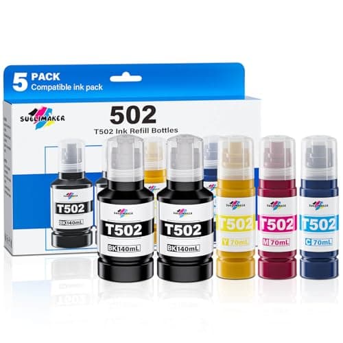 502 Ink Refill Bottles (NotSublimation Ink) for Ecotank ET-3760 ET-2850 ET-3850 ET-2760 ET-15000 ET-4850 ET-4760 ET-2750 ET-3750 ET-3830 Printers, Compatible Replacement for Epson T502 Ink (5 Packs) - Image 1