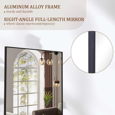 Koonmi Large Mirrors, 65"x24" Full Length Mirror with Stand, Full Body Mirror with Aluminum Alloy Frame, Hanging or Leaning Against Wall Floor Standing Mirrors for Bedroom Living Room, Black - Image 3