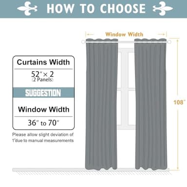ChrisDowa Blackout Curtains 108 Inches Long 2 Panels Set for Living Room, Grommet Thermal Insulated Room Darkening Curtains for Bedroom (Black, 52 x 108 Inch) - Image 2