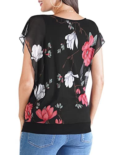 BAISHENGGT Plus Size Tops for Women, Women's Flared Short Sleeve Mesh Top 3X-Large Black - Image 7