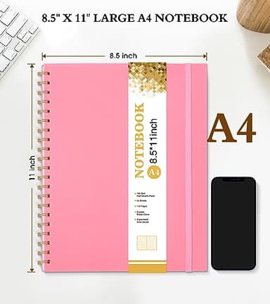 Spiral Notebook Journal 8.5” x 11”, A4 Large Pink Notebooks for Women Men, College Ruled Lined Journal, 100 GSM Paper, Plastic Hardcover Spiral Bound Journals for Work School Note Taking Business - Image 2