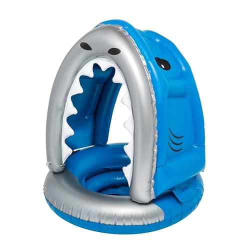 BigMouth Inc Lil’ Water Float with Overhead Sun Protection, Covered Pool Floaties for Infants Babies Kids Ages 1-3 Beginner Swimmers - Shark Canopy - Image 1