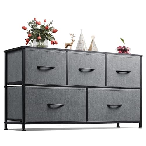 WLIVE Dresser for Bedroom with 5 Drawers, Wide Chest of Drawers, Fabric Dresser, Storage Organizer Unit with Fabric Bins for Closet, Living Room, Hallway, Dark Grey - Image 1