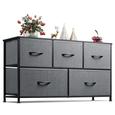 WLIVE Dresser for Bedroom with 5 Drawers, Wide Chest of Drawers, Fabric Dresser, Storage Organizer Unit with Fabric Bins for Closet, Living Room, Hallway, Dark Grey - Image 1