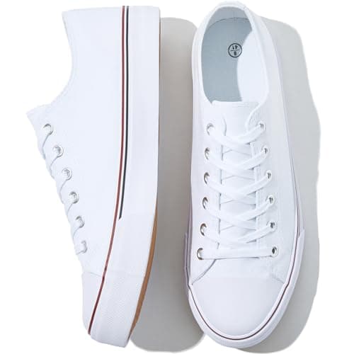 FRACORA Womens White Black Canvas Sneakers Low Top Canvas Shoes for Women Tennis Shoes(White,US11) - Image 1