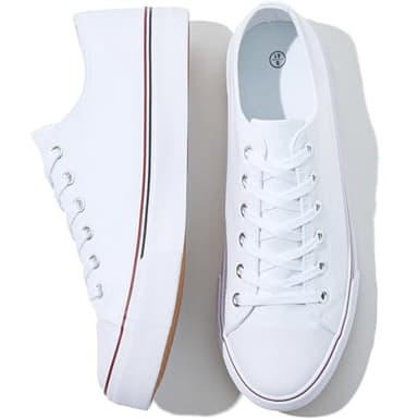 FRACORA Womens White Black Canvas Sneakers Low Top Canvas Shoes for Women Tennis Shoes(White,US11) - Image 1