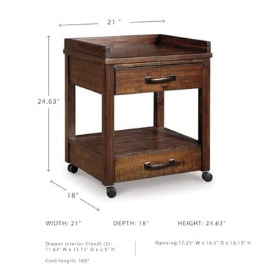 Signature Design by Ashley Baldridge Rustic Industrial Office Printer Stand with Storage, Brown - Image 6