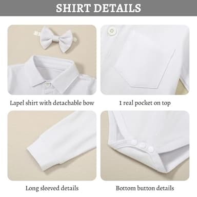SOLOYEE Baby Boy Clothes Suit Newborn Infant Christening Baptism Outfit Shirt+Bowtie+Vest+Corsage+Suspender+Pants Gentleman Wedding Outfits 6Pcs Set (12-18 Months, White) - Image 2