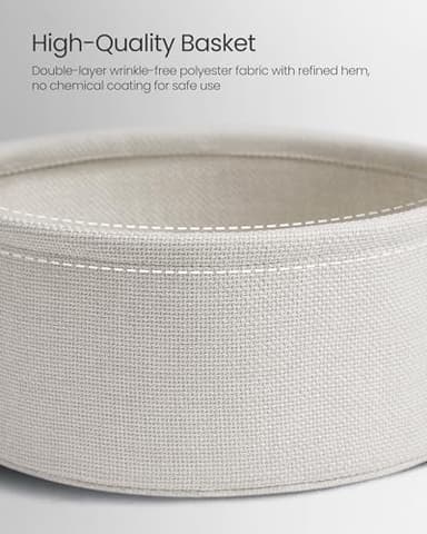 VASAGLE Small Round Side End Table, Modern Nightstand with Fabric Basket, Cement Gray and Cream White ULET223G49 - Image 6