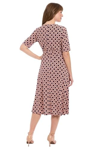 London Times Women's Dresses Inset Waist Midi Dress Career Office Occasion Guest of, Hexagon Geo - Navy/Persimmon, 10 - Image 3