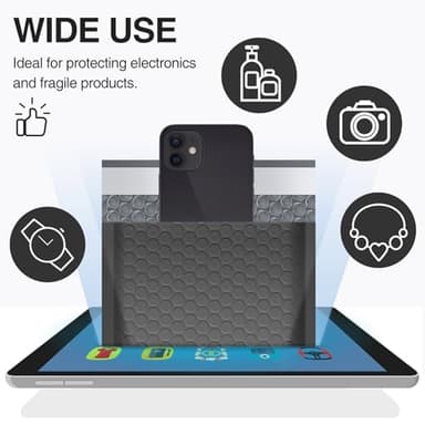 UCGOU Bubble Mailers 8.5x12 Inch Black 25 Pack Usable Size 8.5x11 Poly Padded Envelopes #2 Medium Mailing Opaque Packaging Postal Self Seal Waterproof Boutique Shipping Bags for Clothes Makeup - Image 5