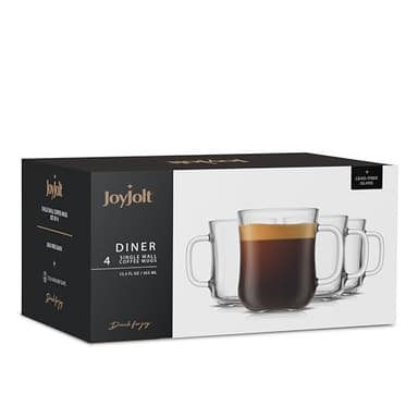 JoyJolt Glass Coffee Cups - 15.5oz Diner Coffee Mug Set of 4 Glass Coffee Mugs. Coffee Bar Accessories, Cafe Style Clear Coffee Mug, Cappuccino Cup, Latte Cup, Tea Cup, Large Espresso Glasses. - Image 8