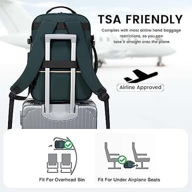 LOVEVOOK 40L Large Travel Backpack for Women Men, 17 Inch Carry on Backpack for Traveling on Airplane, Personal Item Travel Bag Airline Approved, Business Causal Weekender Backpack, Green-Black - Image 4