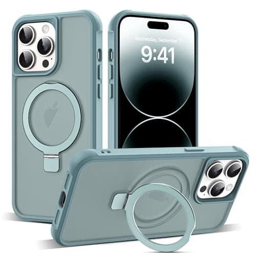 SKYLMW Compatible with iPhone 14 Pro Case with Invisible Magnetic O-Ring Stand Military-Grade Translucent Case for iPhone 14 Pro 6.1" [Compatible with Mag-Safe][Great Grip Feeling], Blue - Image 1
