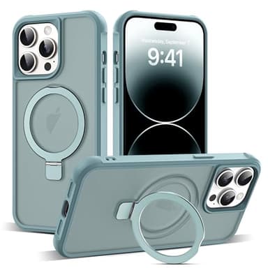 SKYLMW Compatible with iPhone 14 Pro Case with Invisible Magnetic O-Ring Stand Military-Grade Translucent Case for iPhone 14 Pro 6.1" [Compatible with Mag-Safe][Great Grip Feeling], Blue - Image 1