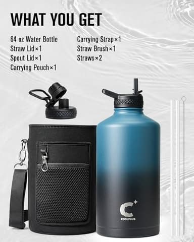 Coolplus Gallon Water bottle insulated with straw, Water Jug 128 oz Stainless Steel Double-Walled Vacuum Metal Large Flask With Carry Sleeve Bpa-Free Leakproof, Keep Cold 48 Hrs, Blue Black - Image 8