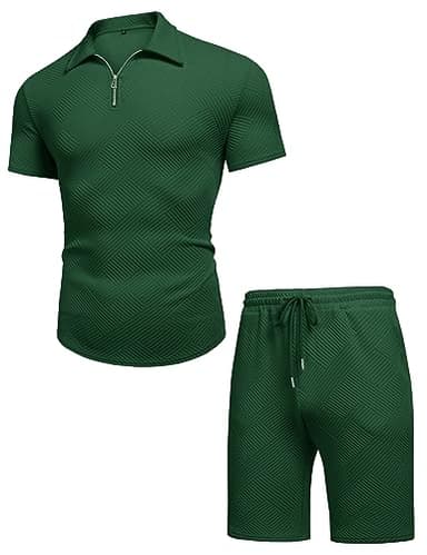 URRU Men's Polo Shirt and Shorts Set Summer Outfits Fashion Casual Short Sleeve Polo Suit for Men 2 Piece Short Set Dark Green XXL - Image 4