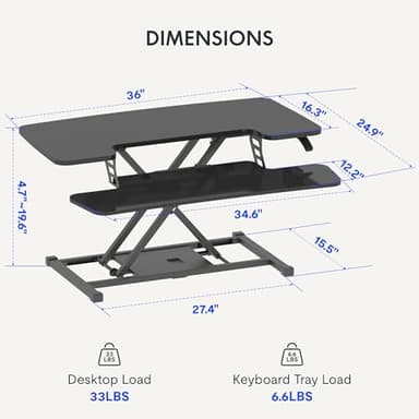 FLEXISPOT 36-inch Standing Desk Converter Height Adjustable Sit to Stand Up Workstation, Dual Monitor and Laptop Riser with Wide Keyboard Tray, Black - Image 3