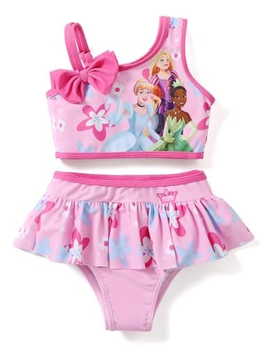 Disney Princess Toddler Girls One Shoulder Bow Tie Tankini Beach Swimwear Set Pink2 4-5 Years - Image 1