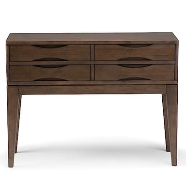 SIMPLIHOME Harper Console Table - 40 Inch Wide Solid Hardwood Sofa Table in Walnut Brown, Mid-Century Modern Storage Table for Entryway or Living Room with 4 Drawers, Notched Handles, and Tapered Legs - Image 4