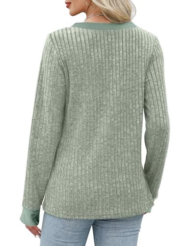 Sampeel V Neck Long Sleeve Shirts for Women Dressy Casual Fall Tops Color Block Sweaters Fashion Sweatshirt Green M - Image 5